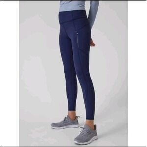 Athleta Rainier Tight Ankle Leggings Navy Blue Medium Reflective Zip Pocket
